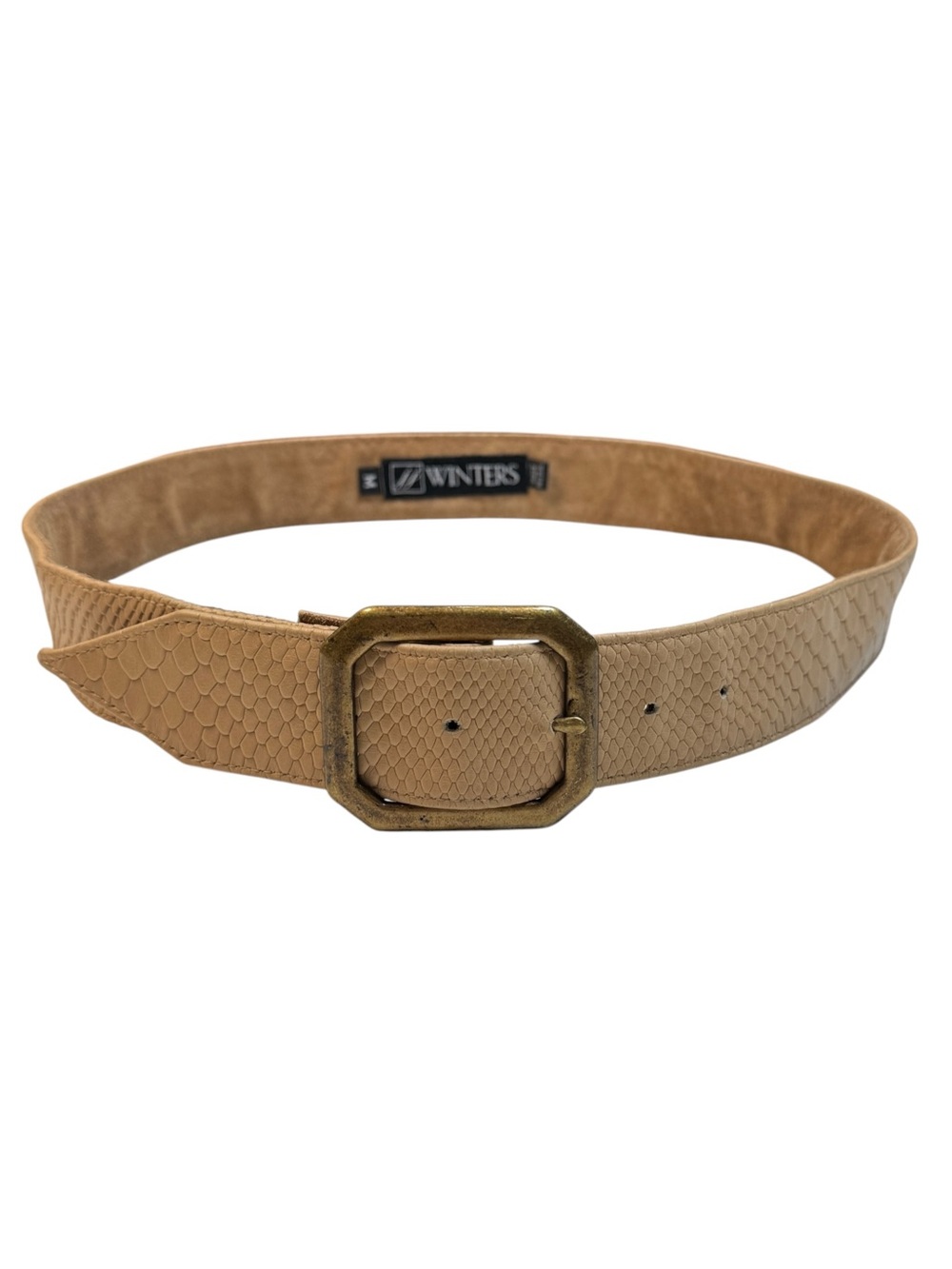 JJ Winters Mini Kylie Snake Embossed Beige Italian Leather Wide Belt USA Medium